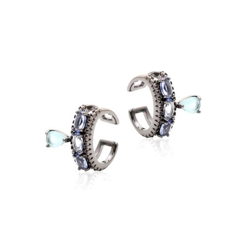 Brinco cristal tanzanita cristal paraiba zirconia branca ear hook 3 ovais gota