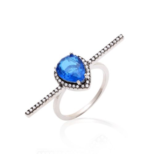 Anel fusion safira zirconia branca gota 1 linha reta (promoção 50%) aro15
