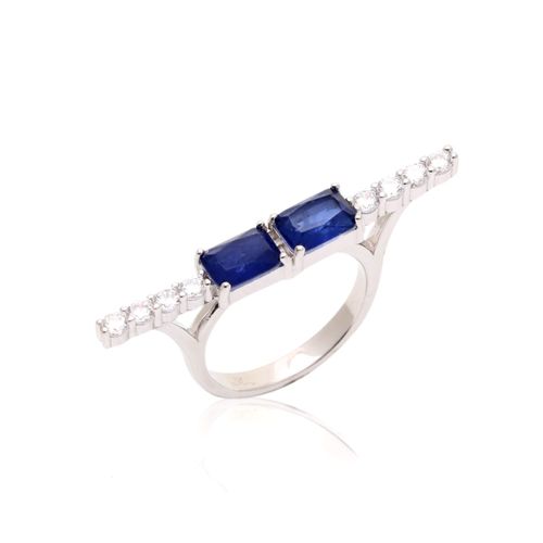 Anel fusion safira zirconia branca 2 retangulos 1 linha reto (promoção 50%) aro14