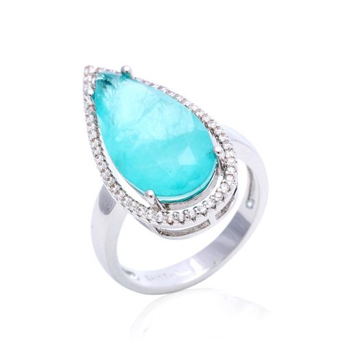 Anel fusion turmalina zirconia branca gota dupla aro16