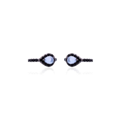 Brinco cristal tanzanita zirconia negra piercing gota cravejada