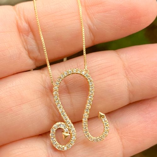 Colar zirconia branca signo leão 55cm
