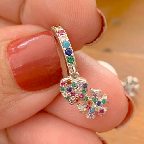 Brinco zirconia roxa nano turquesa zirconia azul escuro ear bling coração e flocos