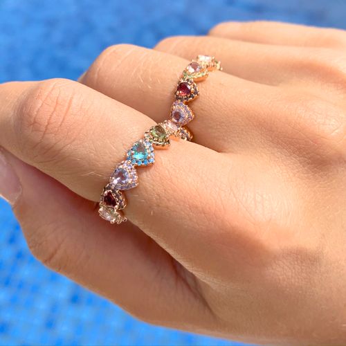 Anel cristal topazio azul cristal ametista cristal morganita corações aro17