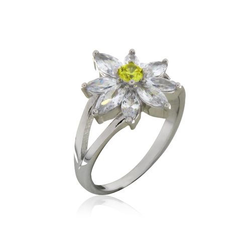Anel cristal citrino zirconia branca flor (promoção 50%) aro17