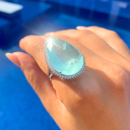 Anel fusion turmalina light zirconia branca gotão bordado aro20