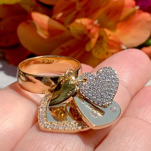 Anel zirconia branca corações aro17
