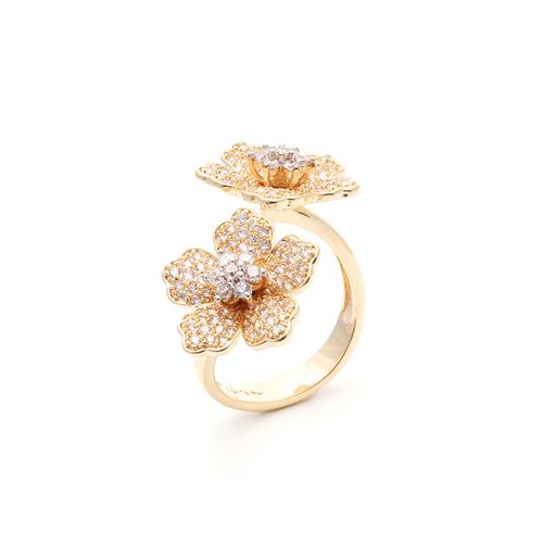 Anel zirconia branca flor dupla cravejada aro24