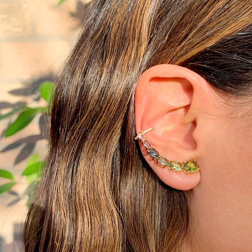 Brinco cristal peridoto cristal topazio azul cristal tanzanita ear cuff ovais