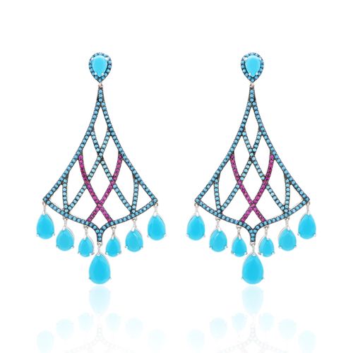 Brinco turquesa nano turquesa zirconia vermelha torre eiffel (promoção 50%)