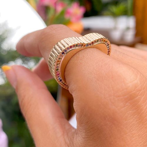 Anel zirconia colorida coração plissado aro15 (super promoção)