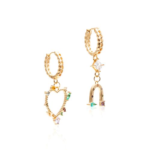 Brinco cristal paraiba cristal ametista zirconia branca argola ferradura + coração (promoção 50%)