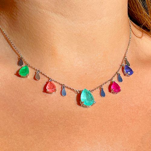 Colar Fusion Morganita Gotas 50cm