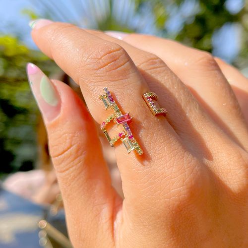 Anel cristal turmalina rosa cristal ametista verde cristal peridoto mini retangulos (promoção 50%) aro16