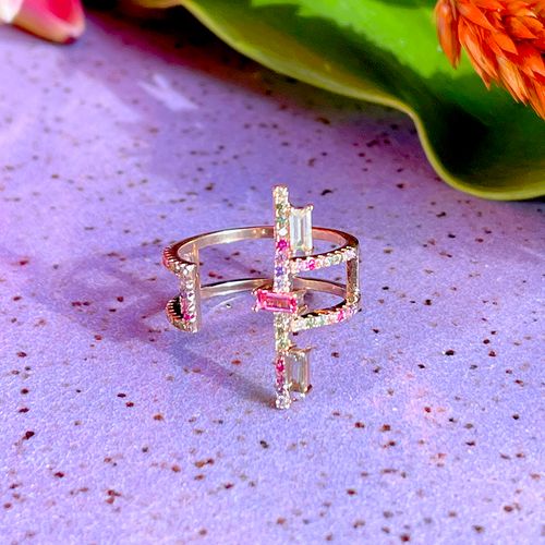 Anel cristal turmalina rosa cristal ametista verde cristal peridoto mini retangulos (promoção 50%) aro16