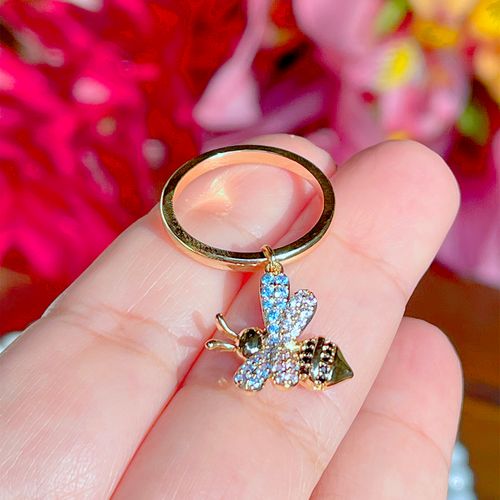 Anel zirconia negra zirconia azul claro zirconia branca abelha pendurada aro13 (promoção 50%)