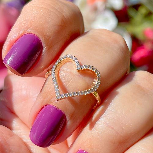 Anel zirconia branca coração aro22