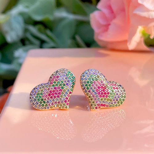 Brinco zirconia colorida coração