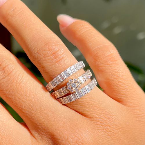 Anel zirconia branca trio cravejado aro19