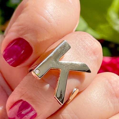 Anel zirconia branca letra k aro15