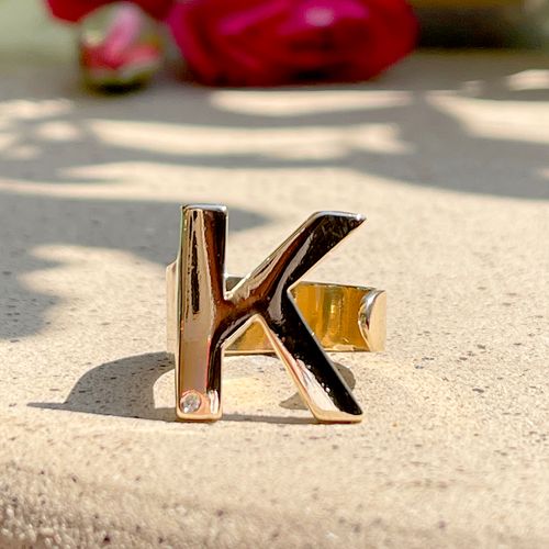 Anel zirconia branca letra k aro15