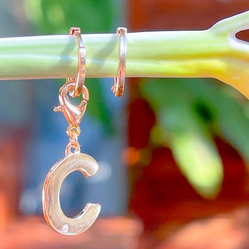 Brinco zirconia branca argola letra c (promoção 50%)