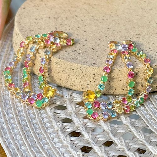 Brinco cristal citrino cristal turmalina rosa cristal esmeralda ear chain inteiro pedras