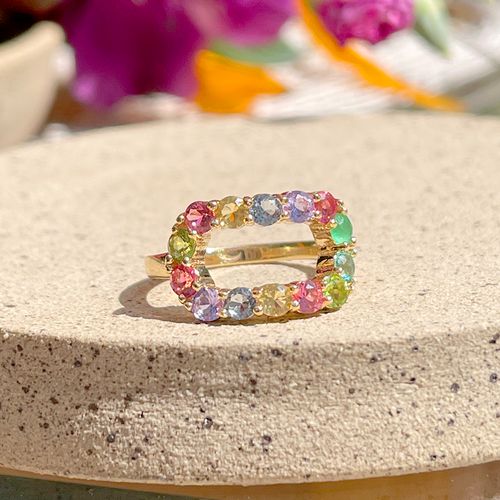 Anel cristal citrino cristal turmalina rosa cristal esmeralda oval aberto aro14