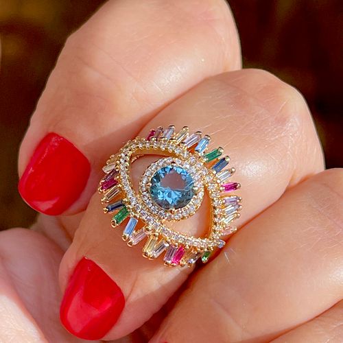 Anel cristal topazio azul cristal turmalina rosa cristal citrino olho baguetes aro16