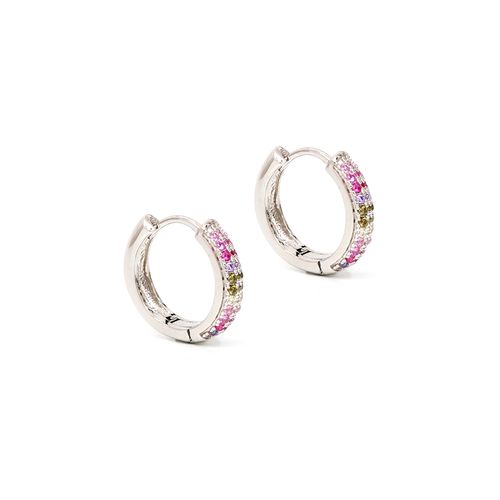 Brinco argola zircônia colorida 14mm prata 925 14mm