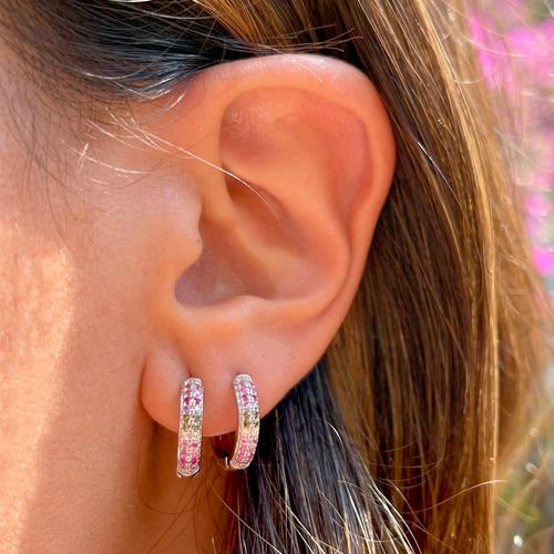 Brinco argola zircônia colorida 14mm prata 925 14mm