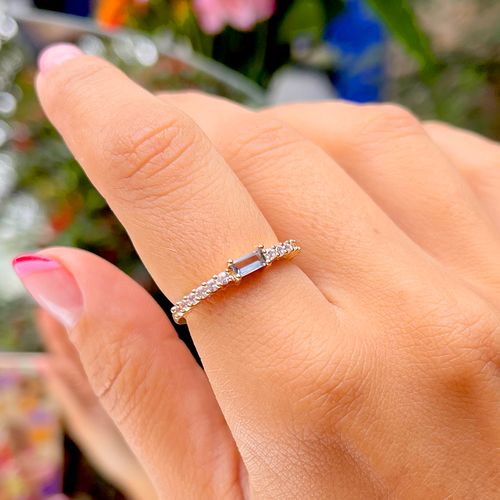 Anel cristal london blue zirconia branca fininho aro16