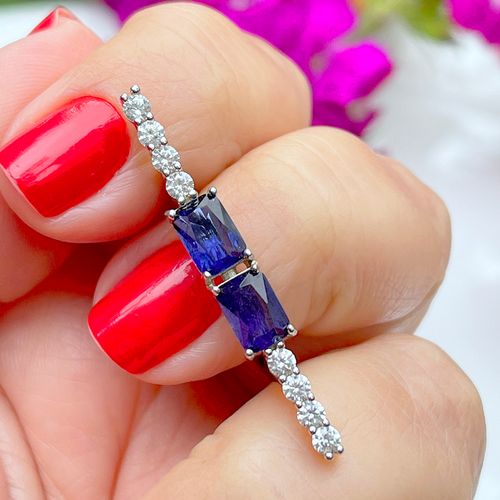 Anel fusion safira zirconia branca 2 retangulos 1 linha reto (promoção 50%) aro14