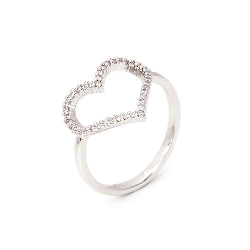 Anel zirconia branca coração aro21