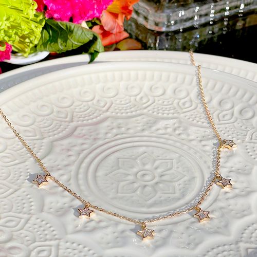 Colar zirconia branca estrelas 45cm