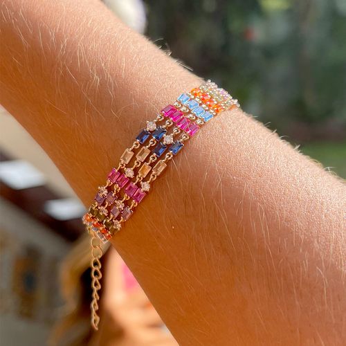 Pulseira cristal podange cristal ametista cristal turmalina rosa trilho c/4 linhas 20cm