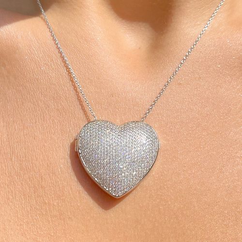 Colar zirconia branca coração relicario 50cm (promoção 50%)