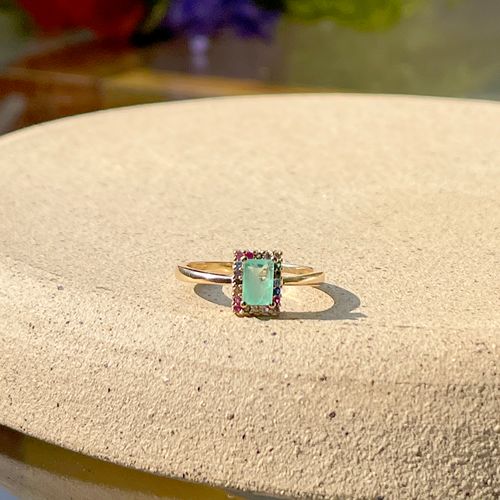 Anel fusion esmeralda colombiana zirconia colorida retangular cravejado aro19