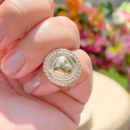 Anel zirconia branca redondo coração cravejado (promoção 50%) aro 8