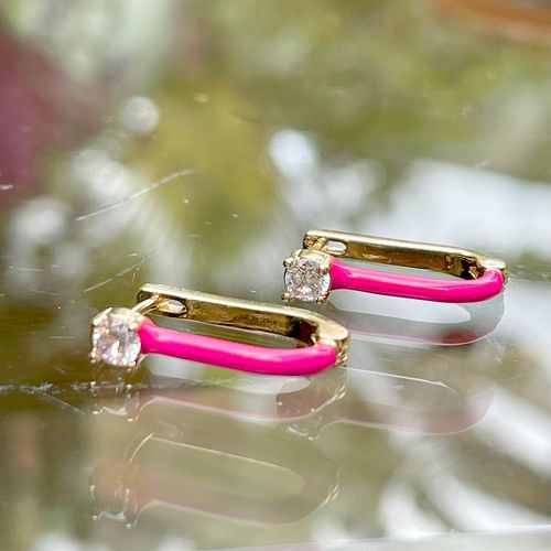 Brinco Argola Média Pink Ponto de Luz Banho de Ouro 18K (SUPER PROMOÇÃO)