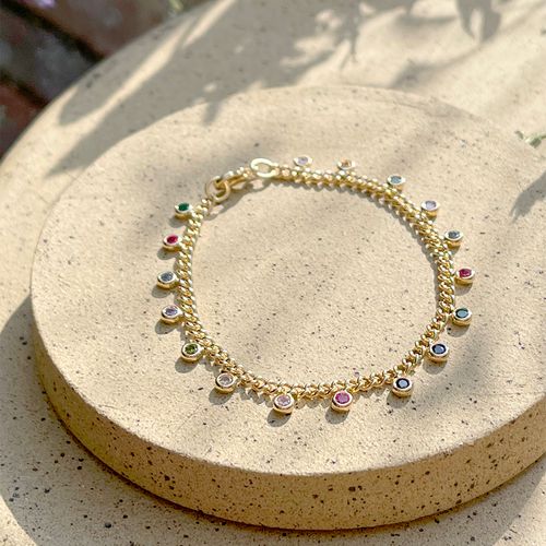 Pulseira cristal safira cristal topazio azul cristal turmalina rosa bolinhas 16cm