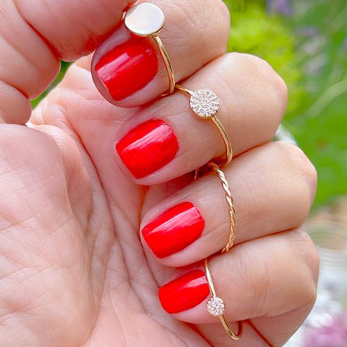 Anel zirconia branca folheado liso redondos e trançado kit c/4