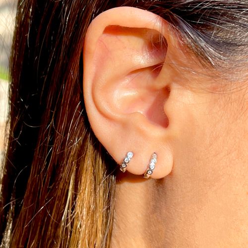 Brinco Argola 10 mm Bolinhas Zircônia Branca Prata 925