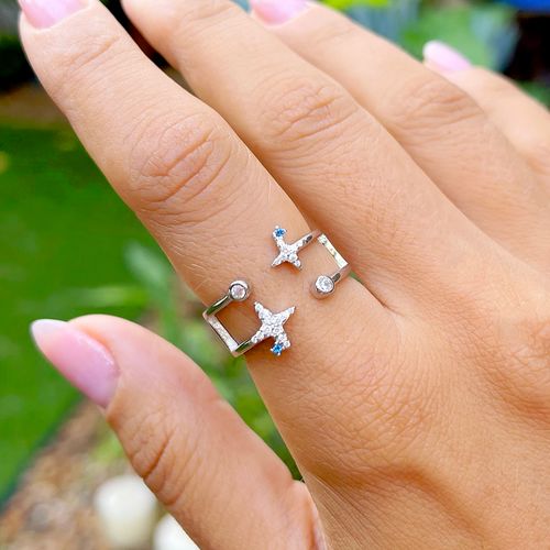 Anel Zirconia Azul Escuro Estrelas Aberto aro22