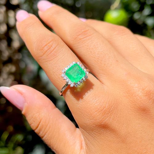 Anel fusion esmeralda zirconia branca retangulo bordado aro20