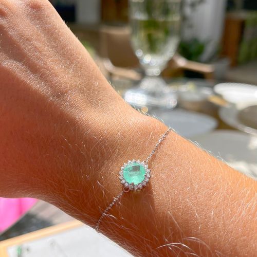 Pulseira fusion esmeralda colombiana zirconia branca botão cravejado