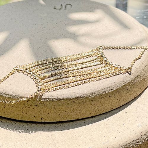 Pulseira lisa multi fios banho de ouro 18k 21cm