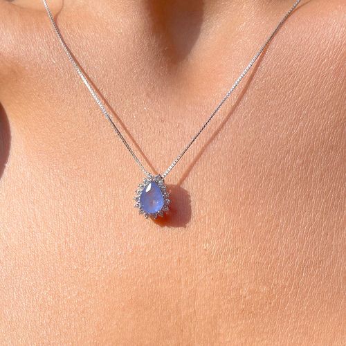 Colar gota cravejada fusion tanzanita prata 925 50cm