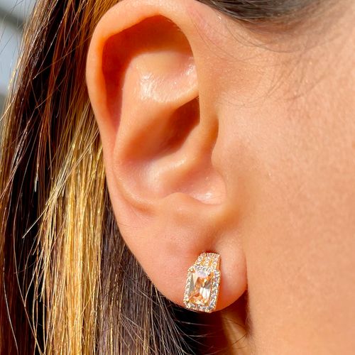 Brinco cristal podange zirconia branca retangular cravejado