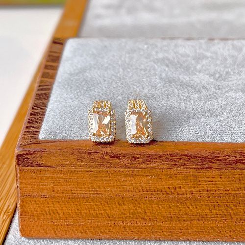 Brinco cristal podange zirconia branca retangular cravejado